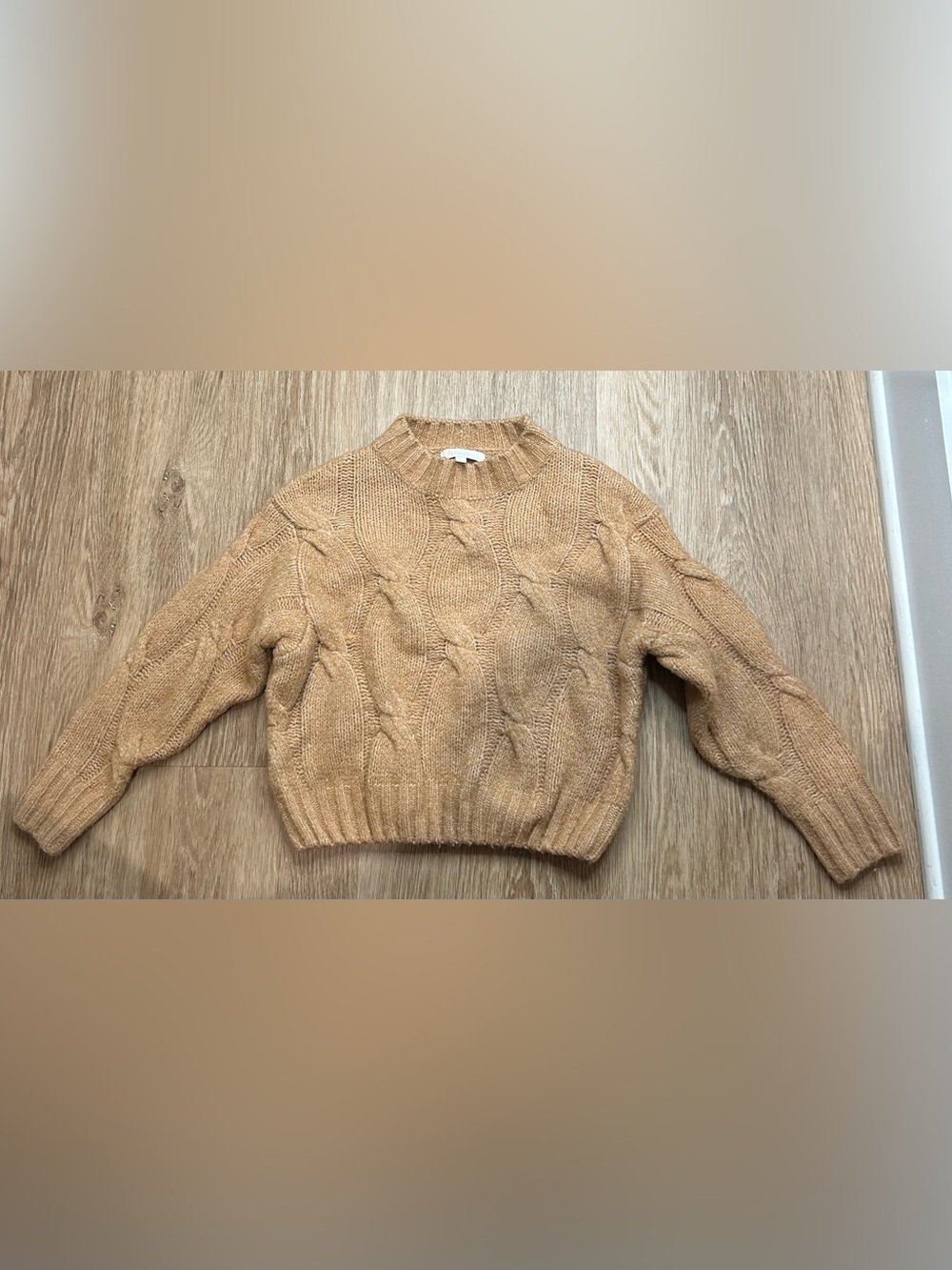 Cozy Camel Cable Knit Cropped Sweater | Chunky Knit Mock Neck